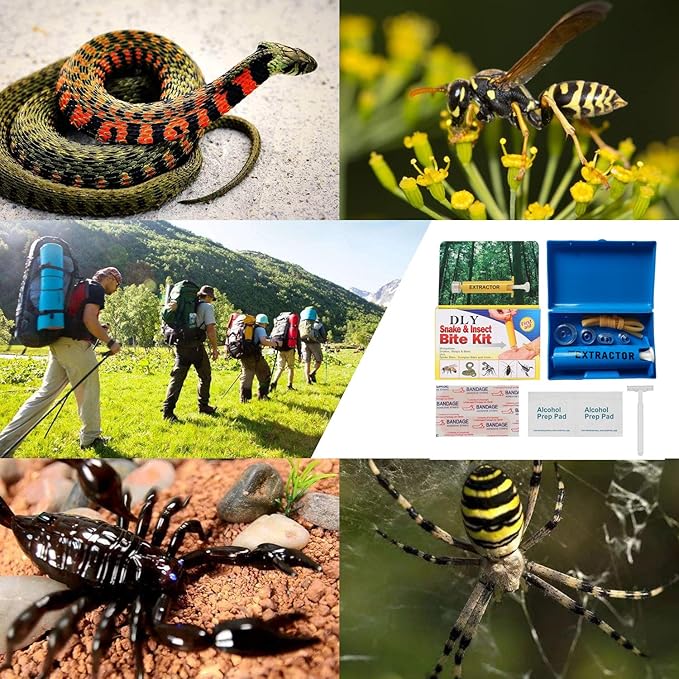 Snake Bite Kit, Bee Sting Kit, Emergency First Aid Supplies, Venom Extractor Suction Pump, Bite and Sting First Aid for Hiking, Backpacking and Camping