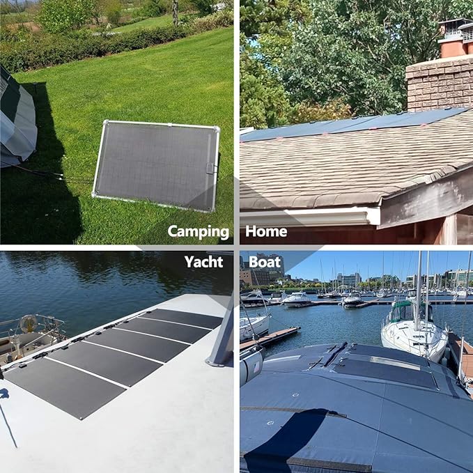 Flexible Solar Panel 200W 12V ETFE 9BB,43.3/8in x 41-1/2in Semi-Flexible Bendable Mono Solar Panel 200 Watt for RV Van Roof TopCamping Home Boat Marin