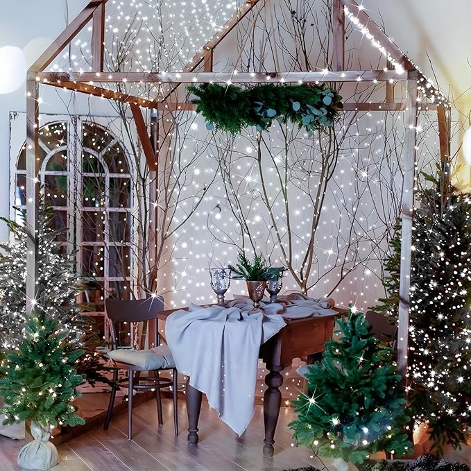 KNONEW 400FT Outdoor Christmas Fairy Lights Plug in,1200 LED String Lights Outdoor Waterproof 8 Modes Memory Times for Wedding Bedroom Walls Garden Trees Decoration(Cool White)