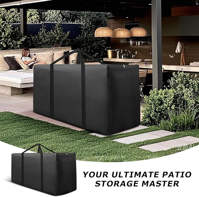 2 Pack Extra Large Patio Outdoor Cushion Storage Bag Waterproof 68" L x 30" W x 20" H Outdoor Cushion Furniture Storage Bag with Handle and Protective Zipper (Black, 2 Pack)