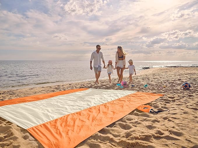 WEKAPO Beach Blanket Sandproof Waterproof, Extra Large Beach Mat, Oversized & Compact Sand Free Mat Quick Drying, Lightweight & Durable with 6 Stakes & 4 Corner Pockets