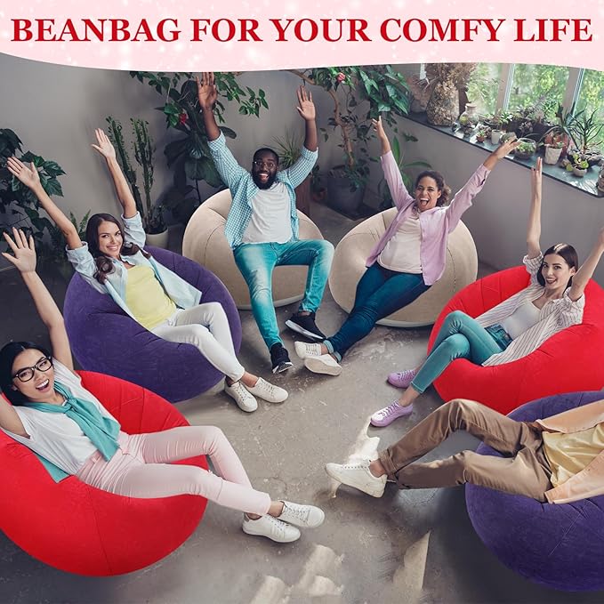 Realspring Inflatable Bean Bag Chairs Outdoor Blow up Camping Chairs Inflatable Lazy Sofa Folding Portable Bean Bag Loungers Couch for Movie Night(Coffee,Blue,Red,6 Pcs)