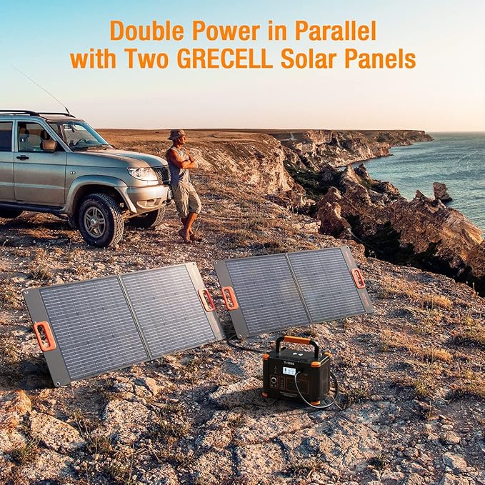 GRECELL 1000W Portable Power Station With 2x 100W Solar Panels, 999Wh Backup Lithium Battery, Pure Sine Wave AC Outlet, 60W PD Quick Charge Solar Generator Set for Outdoor Emergency Camping Travel
