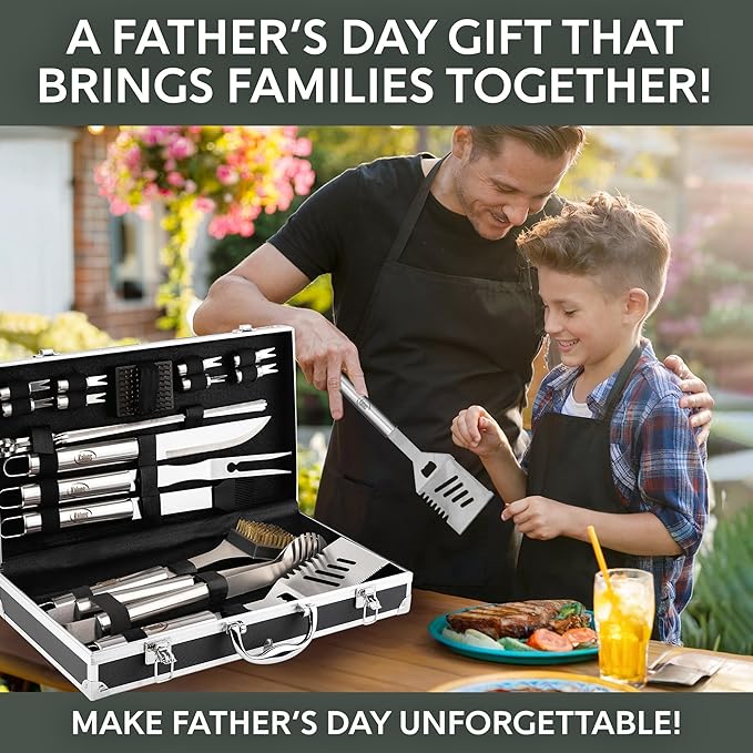 Kaluns Grilling Accessories, Birthday Gifts for Men Grilling Gifts, Heavy Duty Stainless Steel BBQ Grill Tools Set for Outdoor Grill with Aluminum Case and Apron, Husband Dad Gifts for Christmas