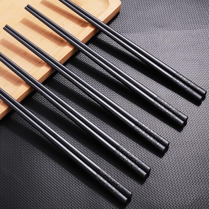 GLAMFIELDS 5 Pairs Premium Chopsticks Reusable Dishwasher Safe 9.5 Inch Fiberglass Chop Sticks Gift Set Non Slip Lightweight Cherry Blossom Pattern