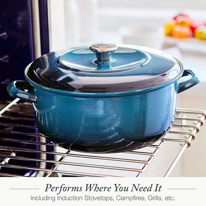 Merten & Storck 5.3QT Round Dutch Oven Casserole Pot with Lid, European Crafted Enameled Iron Stockpot, Induction & All Cooktops, Braising, Stews, Roasting, Slow Cooking, Sourdough, Aegean Teal