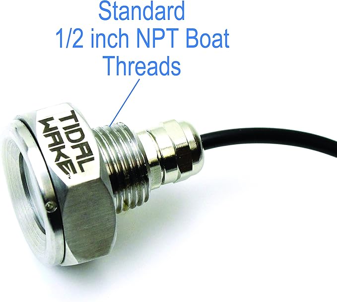 Tidal Wake IP68 Underwater 1/2in Standard Boat Drain Plug LED Light, Brilliant Underwater Lighting in Minutes! No Holes to Drill!