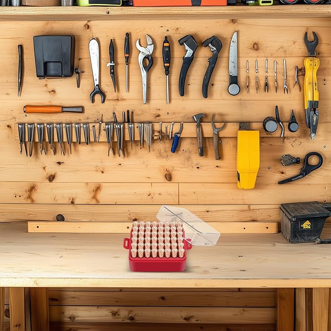 ALCYON Battery Organizer Storage Case, Battery Vault Box Container for 48pcs AAA Batteries, Plastic Clear Protective Battery Holder for Travelling/Home/Office (Red, Small)
