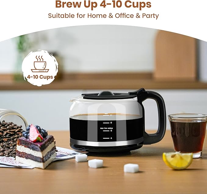 Gevi 10 Cup Drip Coffee Maker with Built-in Grinder, Grind ๏ผ Brew Burr Combo Coffee Machine with Touch Screen, Programmable, 4-Hour Warm Plate, Permanent Filter, Coffee Carafe