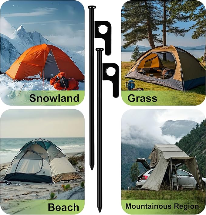 8 Pack Tent Stakes Heavy Duty Forged Steel Camping Stakes for Ground Outdoor Decorations Canopy