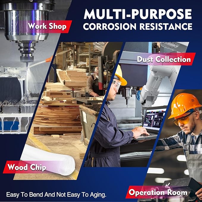 2 1/2" x 10' PVC Dust Collection Hose, Puncture-Resistant, Heavy-Duty Flexible Clear Fume Hose with Carbon Steel Wire Coil for Dust Collection Systems, Woodworking, Workshops