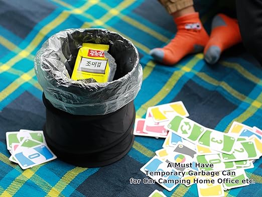 Ginsco 2Packs 2 Gallons New Leakproof Car Trash Can, Compact Trash Can Pop-up Collapsible Hanging Car Trash Bin with Hook and Loop, Waterproof PEVA Liner Open-Top Garbage Can for Cars Home Office