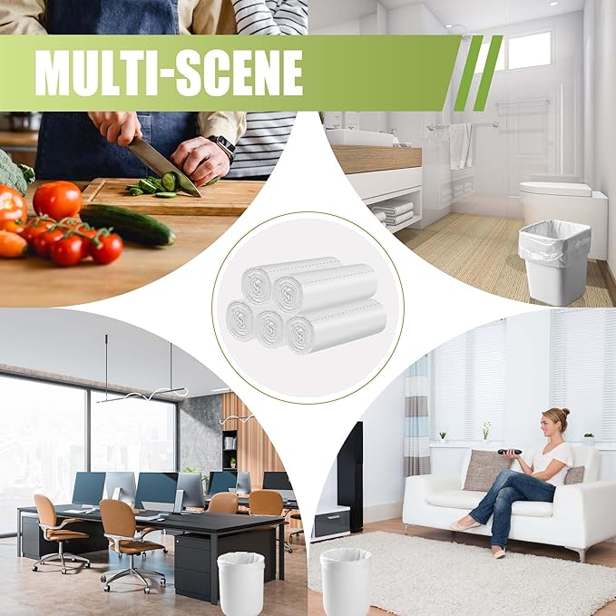 Zhuqing 3 Gallon Trash Bags, 10L Biodegradable Garbage Bags, 100 Counts Compost Wastebasket Liners Bags for Kitchen Bathroom Office, White