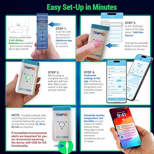 TEMPIQ Remote WiFi Temperature & Humidity Sensor - App Integration, Alerts, Helps Monitor 2nd Home, AirBnb, RV, Pets,Freezer and Server Room, Indoor & Outdoor Hygrometer & Thermometer