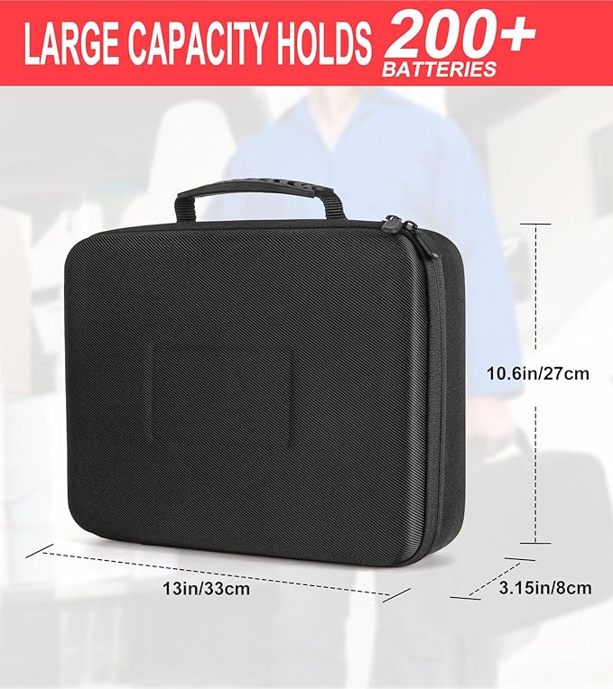 Battery Organizer Storage Case with Tester (BT168),Battery Holder Box Vault Case Waterproof, Large Capacity Batteries Carrying Case Container Bag Fit for 200+ Batteries AA AAA C D 9V