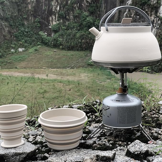 3 Pcs Camping cookware Set, 1.5L Collapsible Kettle with Bowl&Cups,Backpacing Mess Kit for Outdoor