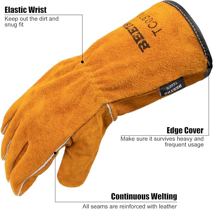 BEETRO Welding Gloves 5 Pairs Cow Leather Forge/Mig/Stick/Tig Welder Heat/Fire Resistant, Mitts for Oven/Grill/Fireplace/Furnace/Stove/Pot Holder/Wood Burner/Animal handling glove with Soft Lining