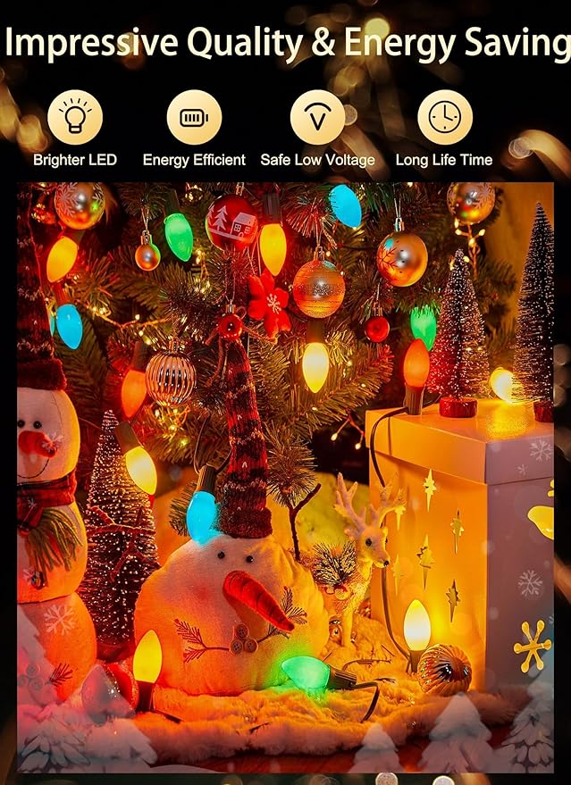 C9 LED Christmas Lights Outdoor, 200 Feet C9 String Light with 200 Shatterproof Matte Bulbs, Connectable Waterproof Christmas Tree Lights for Holiday Roofline Backyard Garden Decor, Multicolor