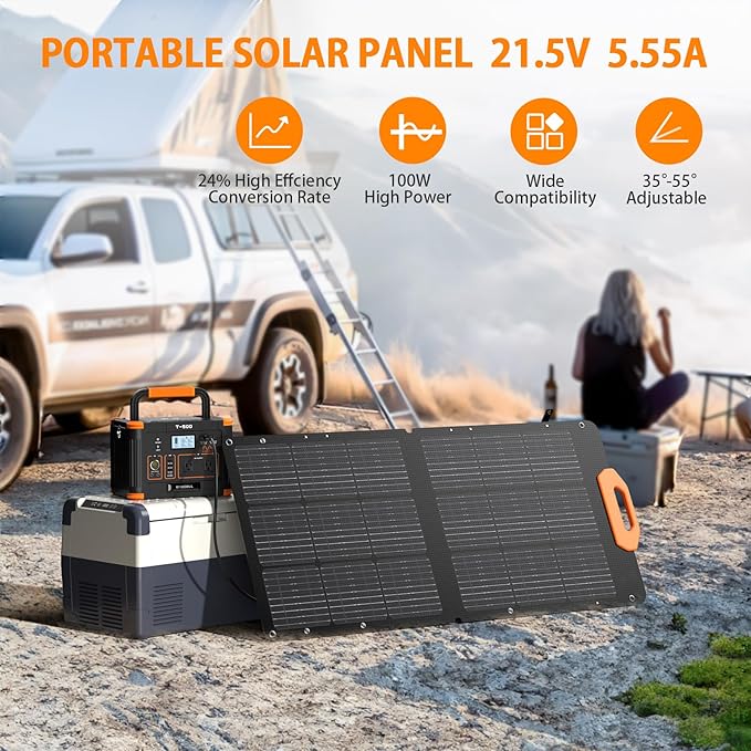 GRECELL Portable Power Station 1000W with 2x s100W Solar Panels 21.5V, 999Wh Solar Generator with Panels Included, 60W USB-C PD Output, 110V Lithium Battery Pack Kit for Outdoor Camping Travel Home