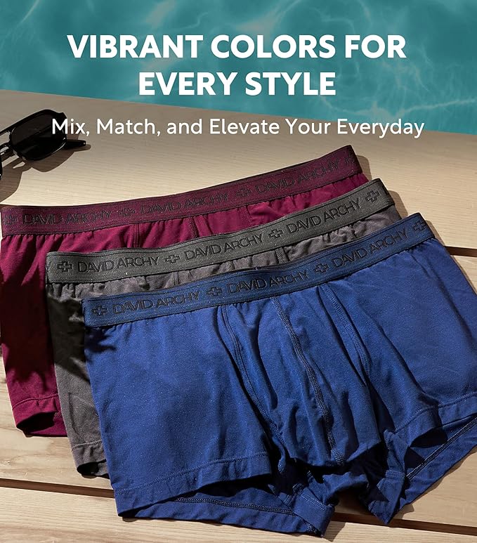 DAVID ARCHY Men's Underwear Ultra Soft Modal Dual Pouch Trunks Ball Pouch Bulge Enhancing Boxer Briefs for Men 3 or 4 Pack