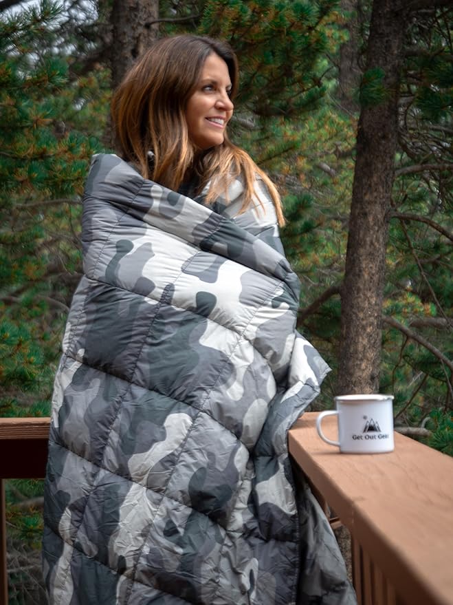 Down Camping Blanket - Puffy, Packable, Lightweight and Warm | Ideal for Outdoors, Travel, Stadium, Festivals, Beach, Hammock | 650 Fill Power Water-Resistant Backpacking Quilt