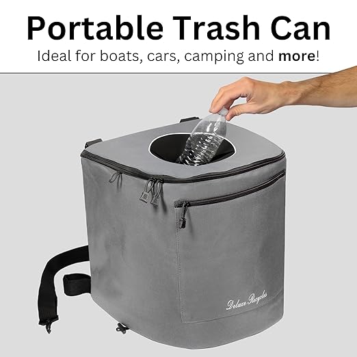 Portable Trash Can for Boating and Camping - Durable and Collapsible with Inner Bin - Kayak, Fishing, Beach, Hiking and Camping Essentials, Boat Accessories 8 Gallon Trash Can (Grey)
