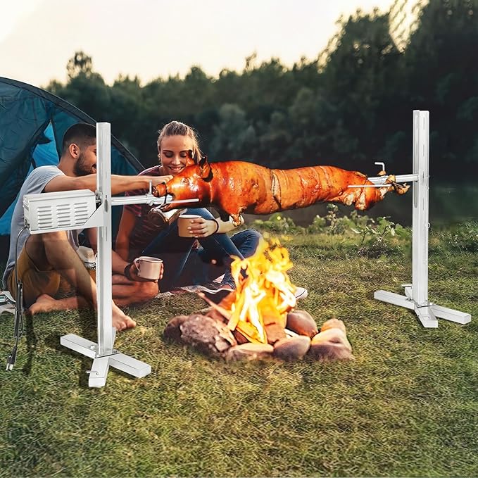 Electric Rotisserie Grill Kit, 150LB Pig Spit Rotisserie Grill, Stainless Steel Tripod Stand, 52' Pig Lamb Hooded Roaster, Charcoal Spit with 30W Motor & Height Adjustable for Camping