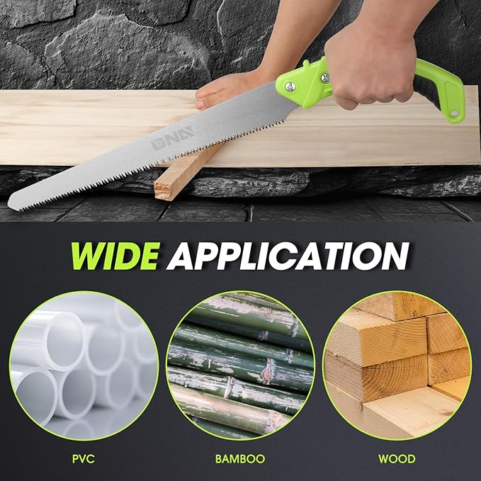 DNA MOTORING 15.5in Hand Pruning Saw, Hand-Held Garden Saw, Straight Blade Waist Saw for Tree Branches Trimming, Gardening, Woodworking, w/Scabbard, TOOLS-00593