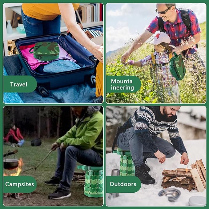 Camouflage Collapsible Camping Stool with Seat Cushion & Carry Bag, Square Portable Telescopic Chair, Lightweight Sturdy Foldable Seat for Camp Fishing Picnic, Max Load 550 lb