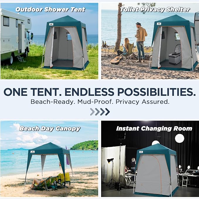 EAGLE PEAK 5x5 Pop Up Privacy Tent with Ground Mat, Portable Changing Room & Outdoor Shower Tent, Portable Canopy for Camping, Pool, Photoshoots or Toilet Shelters 6x6 Base 5x5 Top (Gray/Blue)