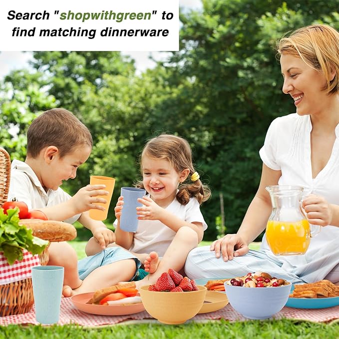 7.9 Inch Wheat Straw Dinner Plates Set of 8, Unbreakable Plastic Reusable Plates for Kitchen, Camping, Small Lightweight Deep Dinnerware Set, Dishwasher and Microwave Safe Plates, Non-Toxic, BPA Free