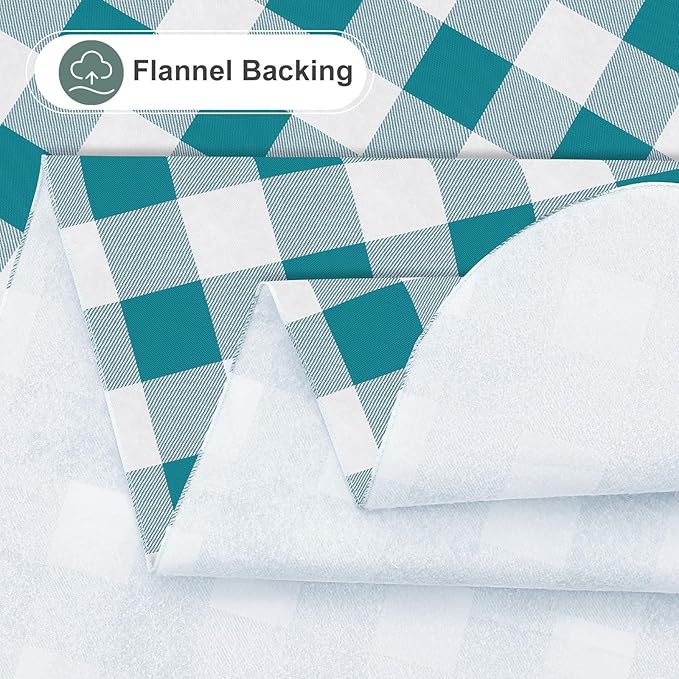 misaya Rectangle Waterproof Vinyl Table Cloth, Buffalo Flannel Backed Tablecloth, Wipeable Plastic Table Cover for Dinner, Kitchen, Outdoor (60" x 120", Turquoise and White)