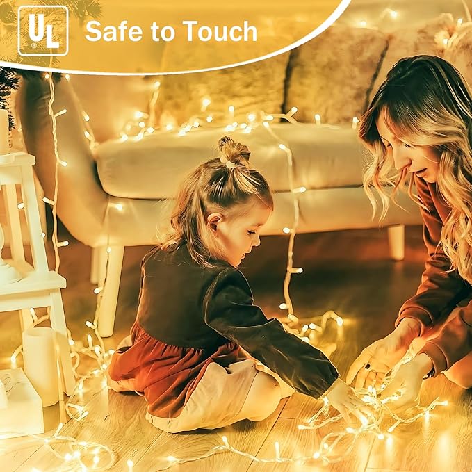 Connectable 200 LED String Lights Indoor Outdoor, 66FT Warm White Christmas Lights Waterproof, 13 Modes with Timer, Twinkle Fairy Lights Plug in Clear Wire for Christmas Tree, Bedroom, Classroom Decor