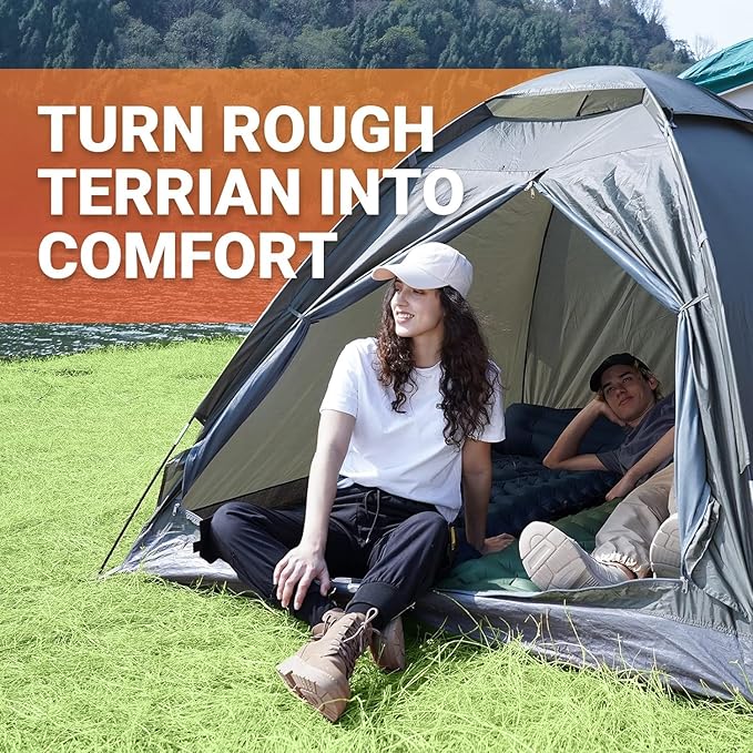 KingCamp Sleeping Pad for Camping, Ultralight Connectable Inflatable Sleeping Pad Camping Mattress with 6.3" Built-in Pillow & Foot Pump for Backpacking Hiking Tent Cot