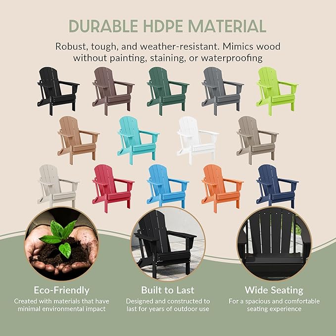 WestinTrends Malibu Malibu Outdoor Folding Poly Adirondack Chair (Set of 8), Black