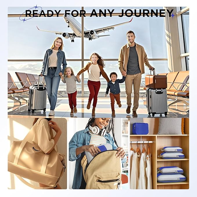 8 Set Compression Packing Cubes for Travel Essentials,Compressible Expandable Packing Cubes for Suitcase,OlarHike Luggage Organizer Bags for Travel,Handy Helper for Organizing Clothes(Klein Blue)