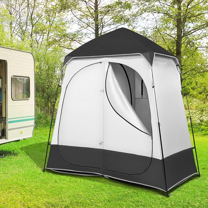 VINGLI 2 Room Shower Tent, 7.5 FT Instant Pop Up Shelter with Carrying Bag, Privacy Changing Room Tent,Perfect for Portable Toilet, Camping, Dressing, Outdoor Indoor, Easy Set Up
