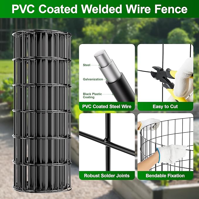 AMAGABELI GARDEN & HOME 24in(H)×50ft(L) Black Adaptive Bending Annealing Wire Mesh Welded Wire Fence for Outdoor Yard Greenhouse Plant Protection Poultry Netting