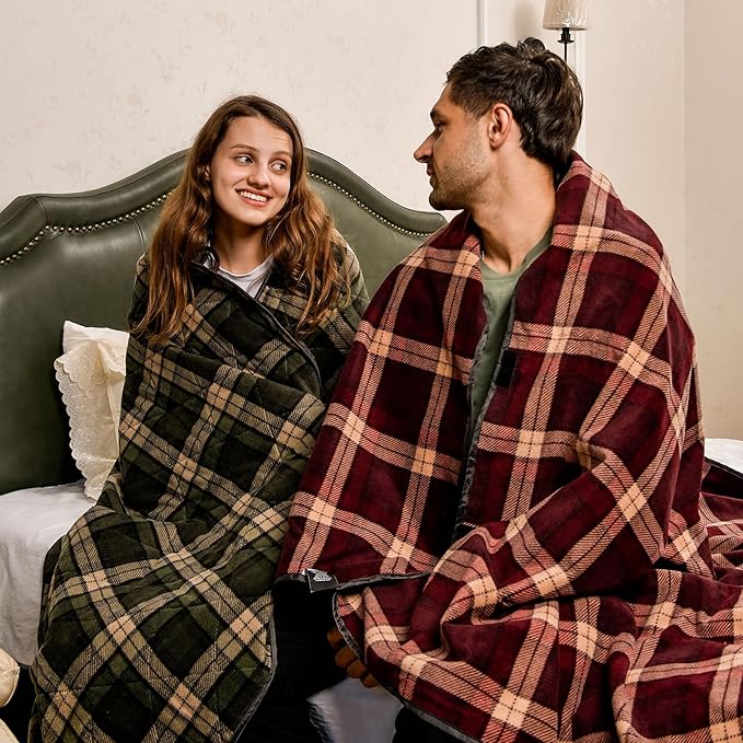 DUKUSEEK Large Camping Blanket - Waterproof, Quilted, Extra Thick Fleece, Warm, Windproof, Wearable, Includes Foldable Hood and Stuff Sack for Car, Outdoor Sports, Picnics, Stadiums, Dogs…