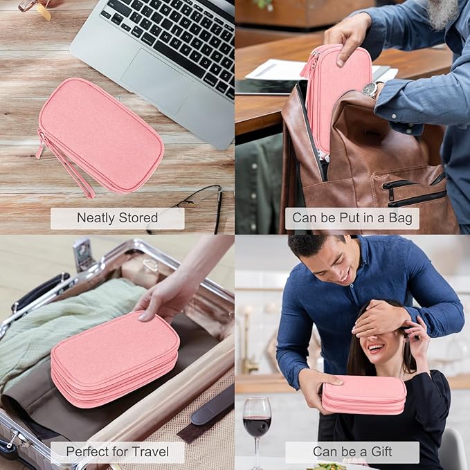 FYY Electronic Organizer, Travel Bag, Pouch, Carry Case Portable Waterproof Double Layers for Cable, Cord, Charger, Phone, Earphone Pink