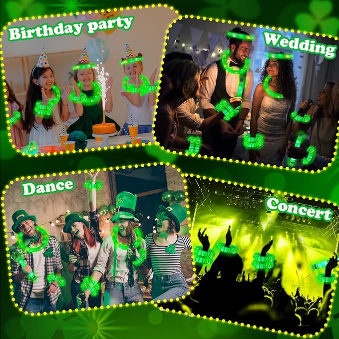 Green Glow Sticks Party Favors for Kids 24 PCS,LED Light up Pop Tubes for Toddlers, Neon Necklaces Bracelets Accessories, Glow Birthday Wedding Dance Party Supplies Camping Toys Decorations