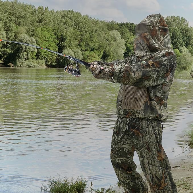 Mosquito Netting Suit Bug Net Mesh Clothing with Hood Outdoor Garden Hunting Camo Protection from Fly Insects Bugs