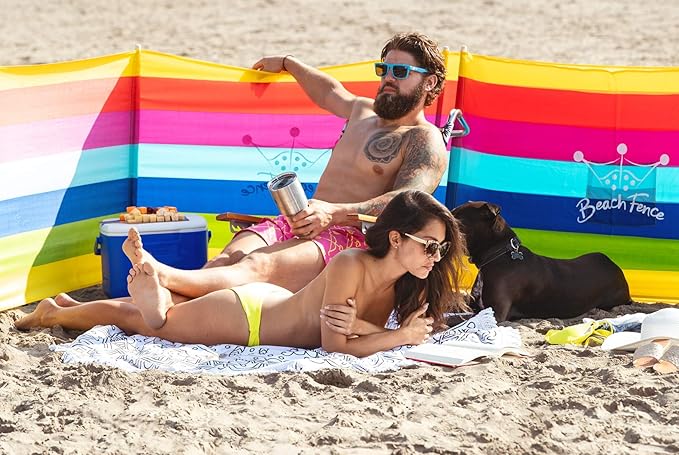 Premium 20 ft Beach Windscreen, Privacy Screen, Wind Blocker - Beach Colors, Free Rubber Mallet and Carry Bag Included