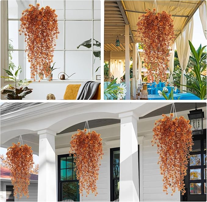Fall Flower Artificial Artificial Hanging Plants Fake Hanging Flowers Fake Plants Faux Vine Plant Hanging Autumn Decor for Room Wedding Proch Yard Outdoor Home Wall Kitchen Bathroom Indoor (Brown)
