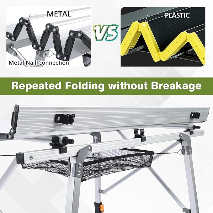 Folding Outdoor Camping Table with Adjustable Legs, Lightweight Aluminum Roll Up Camp Table with Carrying Bag, Mesh Storage Organizer, for Cooking, Picnic, Beach, Backyards, BBQ, Party