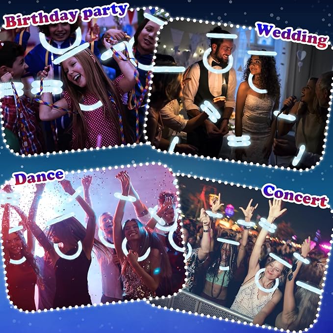 White Glow Sticks Party Favors for Kids 24 PCS,LED Light up Pop Tubes for Toddlers, Neon Necklaces Bracelets Accessories, Glow Birthday Wedding Dance Party Supplies Camping Toys Decorations