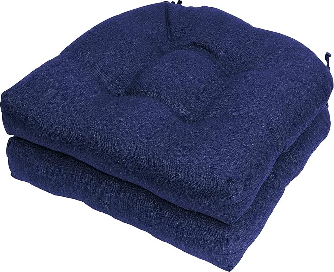 RACE LEAF Outdoor Seat Cushions Set of 2, 17" x 17" Square Patio Cushions, Plump Filling Tufted Water-Resistant Olefin Chair Seat Cushion with Ties for Non-Slip Support, Navy