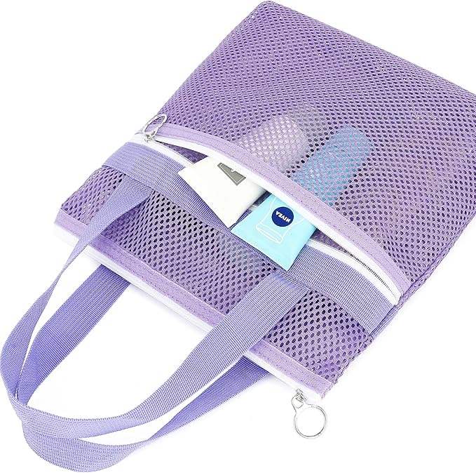 Mesh Shower Caddy Portable with Zipper & 2 Pockets - Quick Dry Shower Caddy Hanging for Travel Gym Camp Beach - Organizer Bag Bathroom Essentials for College Dorm