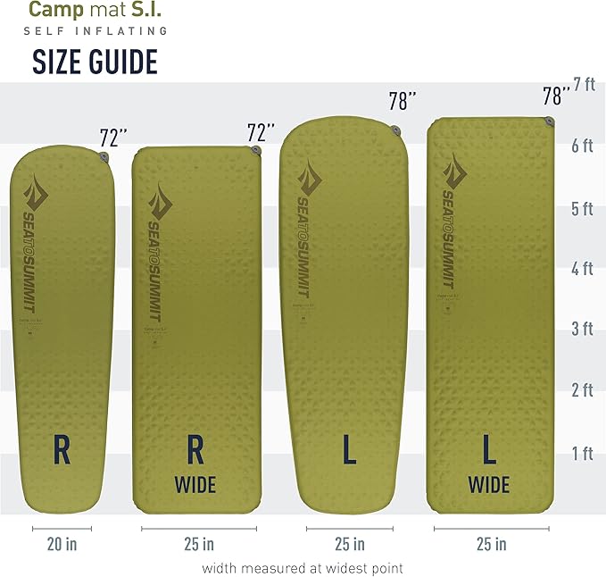 Sea to Summit Camp Self-Inflating Foam Sleeping Mat for Camping and Backpacking, Tapered - Regular (72 x 20 x 1.5 inches)