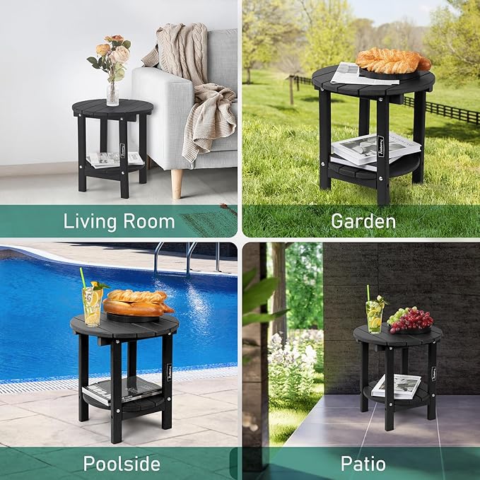 FUNBERRY Outdoor Adirondack Side Table, 2-Tier Patio End Tables, HDPE All Weather for Outside